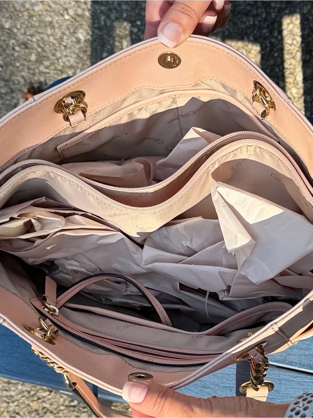Calvin Klein Peach Tote with Gold Chain Handles